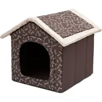 TexCorp Doggy Hundehütte Hundehöhle Hundebett Hundehaus Katzenhöhle mittle L - 52x46 cm braun mit Knochen