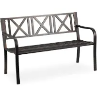 Relaxdays Gartenbank, 2 Sitzer, Terrasse, Balkon, Stahl, stabile Garten Sitzbank, HBT 80,5 x 127 x 63 cm, schwarz-bronze