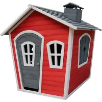 Sunny AXI Spielhaus Olaf aus Holz | Outdoor Kinderspielhaus für den Garten in Rot/Grau | Gartenhaus für Kinder mit Fenstern