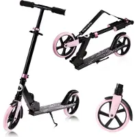 Lionelo Luca Roller Kinder Tretroller bis 100kg Räder 200mm Bremse zusammenklappbar Schwarz Rosa