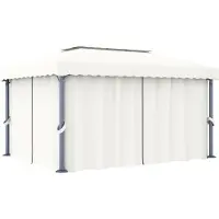 The Living Store Pavillon mit Vorhang 4x3 m Cremeweiß Aluminium