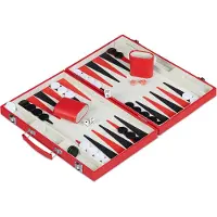 Relaxdays Backgammon Koffer, inkl. Zubehör, HxBxT: 5 x 36,5 x 24 cm, elegante Lederoptik, Brettspiel, Würfelspiel, rot