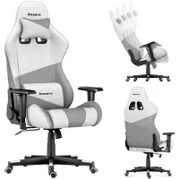 Huzaro Force 6.2 | Gaming Stuhl Bürostuhl Schreibtischstuhl Gamer Stoff | bis 130 kg belastbar | Höhenverstellbar Kopfstütze Lendenstütze | Weiß