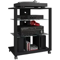VCM Hifi Holz Möbel | Rack Schrank Phono Regal mit Rollen | 2 Glasböden | Maße: H. 70 x B. 60 x T. 41 cm | Phono Mediaregal - Folas