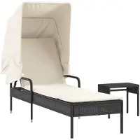 Syfax Sonnenliege mit Dach und Tisch Schwarz Poly Rattan