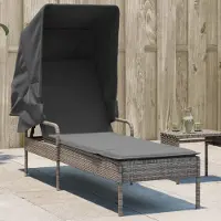vidaXL Möbel Sonnenliege mit Dach Grau Poly Rattan - Gartenliegen &15633