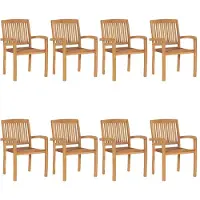 vidaXL Stapelbare Gartenstühle mit Kissen 8 Stk. Massivholz Teak