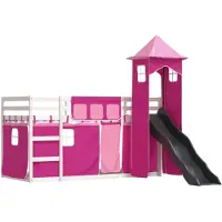 Syfax Etagenbett mit Rutsche und Gardinen Rosa 90x200 cm