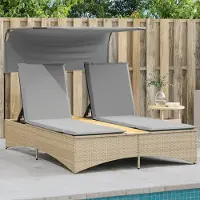 vidaXL "im Angebot" Doppel-Sonnenliege - 2-Personen-Liegestuhl - für den Garten - mit Dach und Auflagen Beige Poly Rattan - Gartenliegen CC16823