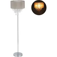 Relaxdays Stehlampe Kristall, Lampenschirm aus Organza, runder Standfuß, E27, Stehleuchte, HxD: 151,5x38 cm, grau/silber