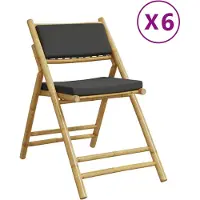 Syfax Bistrostühle 6 Stk. Klappbar mit Dunkelgrauen Kissen Bambus