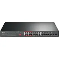 TP-LINK 24-Port 10/100Mbps + 2-Port Gigabit Unmanaged PoE+ Switch, Unmanaged, Gigabit Ethernet (10/100/1000), Power over Ethernet (PoE), Rack-Einbau, 1U