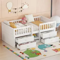 STILVORA Kinderbett 90x200 mit Matratze Holzbett Jugendbett Einzelbett mit 4 Schubladen,Geländer und Leiter,Halbhohes Bett mit Rausfallschutz,Weiß
