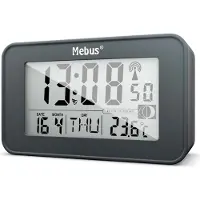 Mebus digitaler Funkwecker mit Mondkalender, Beleuchtung, Innenthermometer, 2 Weckzeiten, Schlummer-Funktion