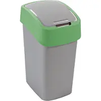 Curver Cuver Abfallbehälter, Mülltrennung, mit Deckel, grau, grüner Rahmen, 25L, Flip Bin