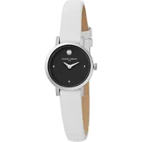 Pierre Cardin Damen Zweizeiger-Armband-Uhr Ziffernblatt mit silbernen Kreis-Details analoge Quarz-Uhr mit Leder-Armband 3ATM 27mm CCM.0505 Weiß/Schwarz/Silber