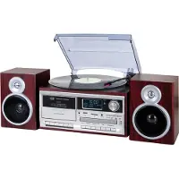 Trevi Stereo Plattenspielersystem mit Digital DAB / DAB Empfänger + Bluetooth-Encoding, Kassette, Fernbedienung in holzoptik TT 1073