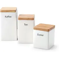 Continenta Vorrats-Dose weiß Keramik mit Holzdeckel & Silikonring ca.1000 ml