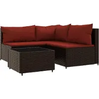 vidaXL 4-tlg. Garten-Lounge-Set mit Kissen Braun Poly Rattan
