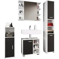 VCM 4-tlg. Badmöbelset | Badmöbel | Set aus Unterschrank, Midischrank, Hochschrank und Spiegelschrank | Badezimmermöbel - Zalo I