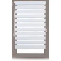 Relaxdays 4 x Doppelrollo Klemmfix ohne bohren, Seitenzugrollo mit Streifen, Duo-Rollo für Fenster, Stoff 81x156 cm, weiß