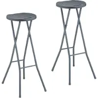 Relaxdays Barhocker, 2er Set, Rattan-Optik, klappbarer Garten Tresenhocker, Kunststoff, Stahl, HBT: 80x34x45 cm, grau