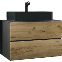VCM 2-tlg. Waschplatz Waschtisch | schwarzes Waschbecken Unterschrank Breite 80 cm | Badmöbel Set mit Schubladen | Lendas S BL