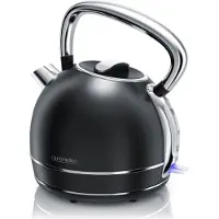 Arendo Wasserkocher 1,7 l, 2200 W, Edelstahl Retro Style Vintage, Überhitzung & Trockenkochschutz, schwarz