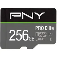PNY PRO Elite, 256 GB, MicroSDXC, Klasse 10, UHS-I, Class 3 (U3), Schwarz, Grau