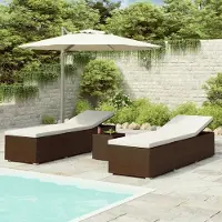 Prolenta Maison Exclusive - 3-tlg. Garten-Sonnenliegen mit Teetisch Poly Rattan Braun