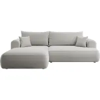 Selsey Ovo - Ecksofa mit Schlaffunktion, Bettkasten, Ottomane links, Easy-Clean-Veloursbezug in Grau