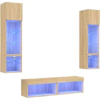 vidaXL 6-tlg. Wohnwand mit LED-Beleuchtung Sonoma-Eiche Holzwerkstoff