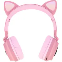 Avizar , Kabellose Bluetooth-Kopfhörer mit Katzenohren (Kitty Headset), Rosa