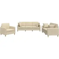 vidaXL 3-tlg. Sofagarnitur mit Kissen Creme Stoff,Farbe
