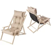 Hobbygarden Gartenliege "MARLENA" (53x101x94 cm) aus Kiefernholz mit Auflage & Kopfkissen – 3-fach verstellbar, 8 cm Polster, natur –