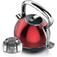 Arendo Wasserkocher mit Temperatureinstellung, 1,7 l, 2200 W, Edelstahl Retro Style Vintage, Überhitzung & Trockenkochschutz, schwarz