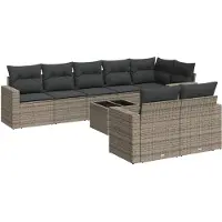 vidaXL 9-tlg. Garten-Sofagarnitur mit Kissen Grau Poly Rattan