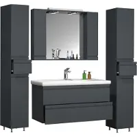 VCM 5-tlg. Waschplatz | Waschtisch Unterschrank 100 cm | Badmöbel Set mit Waschbecken Spiegelschrank Hochschrank | grifflose Schubladen | Komplettset Silora XL