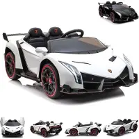Es-toys Kinderfahrzeug - Elektro Auto "Lamborghini Veneno" - lizenziert - 12V10AH, 4 Motoren- 2,4Ghz Fernsteuerung, MP3, Ledersitz+EVA+Allrad+2 Sitzer-Weiss