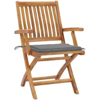 vidaXL Gartenstühle 2 Stk. mit Grauen Kissen Teak Massivholz