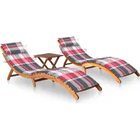 vidaXL Möbel Sonnenliegen 2 Stk. mit Tisch und Auflagen Massivholz Akazie - Gartenliegen &48106