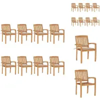 vidaXL Stapelbare Gartenstühle mit Kissen 8 Stk. Massivholz Teak - Gartenstühle