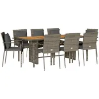 vidaXL 7-tlg. Garten-Essgruppe mit Kissen Grau Poly Rattan