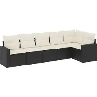 vidaXL 6-tlg. Garten-Sofagarnitur mit Kissen Schwarz Poly Rattan
