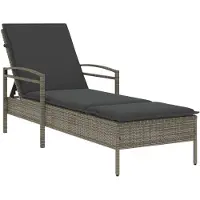 vidaXL Sonnenliege mit Auflage Grau 63x200x81 cm Poly Rattan