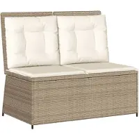 vidaXL Gartenbank Verstellbar mit Kissen Beige Poly Rattan