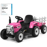 Costway 12V 3-Gang Traktor mit abnehmbarem Anhänger und 2,4G Fernbedienung, Kinder Aufsitztraktor für Kinder ab 3 Jahren (Rosa)