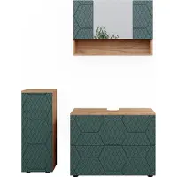 Vicco Badmöbel-Set Irma Grün/Goldkraft Eiche 3 Teile, mit Schubladenschrank und Midischrank, Model 47200