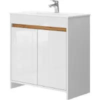 Vicco Waschbeckenunterschrank Lemgo Weiß Hochglanz 2 Teile, Unterschrank 80 cm, Model 40058