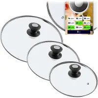Kadax Topfdeckel "Barletta", hitzebeständiger Deckel-set aus Glas mit griff, drei Größen (22+26+30 cm)